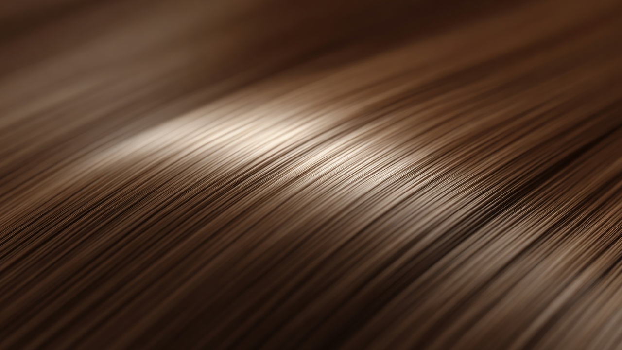Smooth brown hair reflecting a broad, soft highlight along its surface